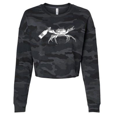 Crab Drinking Beer Cropped Pullover Crew