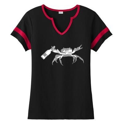 Crab Drinking Beer Ladies Halftime Notch Neck Tee