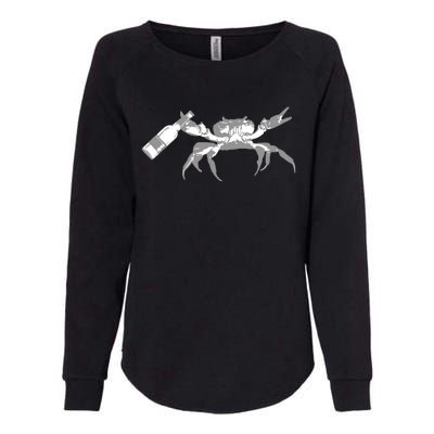 Crab Drinking Beer Womens California Wash Sweatshirt