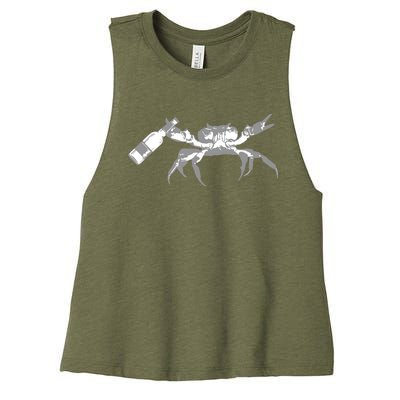 Crab Drinking Beer Women's Racerback Cropped Tank