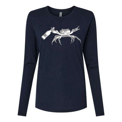 Crab Drinking Beer Womens Cotton Relaxed Long Sleeve T-Shirt