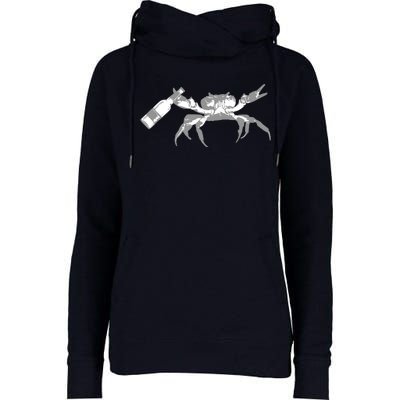 Crab Drinking Beer Womens Funnel Neck Pullover Hood