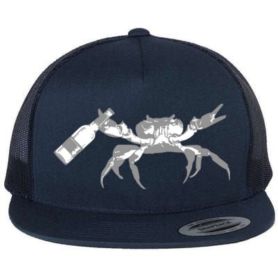 Crab Drinking Beer Flat Bill Trucker Hat