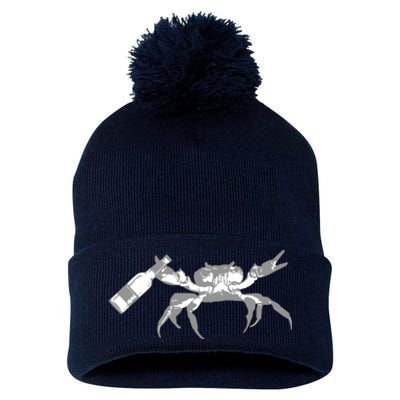 Crab Drinking Beer Pom Pom 12in Knit Beanie