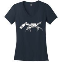 Crab Drinking Beer Women's V-Neck T-Shirt