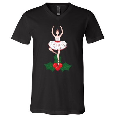 Cute Dance Christmas Ballerina Girls Ballet Dancer V-Neck T-Shirt