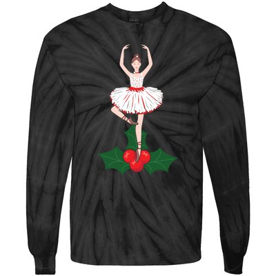 Cute Dance Christmas Ballerina Girls Ballet Dancer Tie-Dye Long Sleeve Shirt