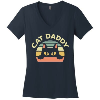 Cat Daddy Cat Enthusiast Feline Lover Father Animal Women's V-Neck T-Shirt