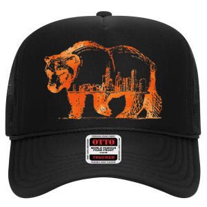 Chicago Downtown City Skyline Illinois Pride High Crown Mesh Back Trucker Hat