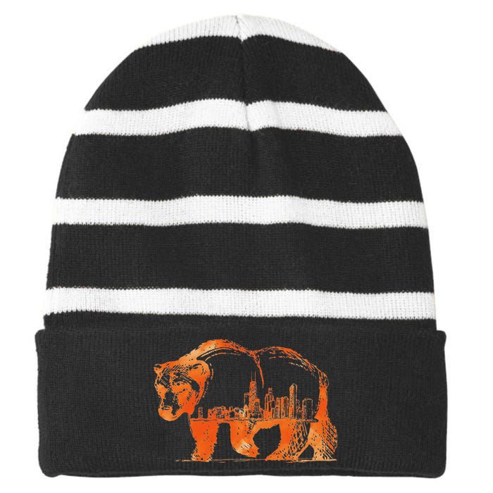 Chicago Downtown City Skyline Illinois Pride Striped Beanie with Solid Band