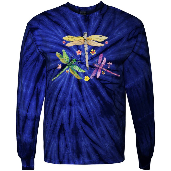 Colorful Dragonflies Tie-Dye Long Sleeve Shirt