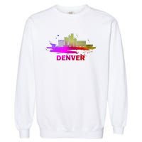 Colorful Denver Cityscape Denver Colorado Skyline Garment-Dyed Sweatshirt