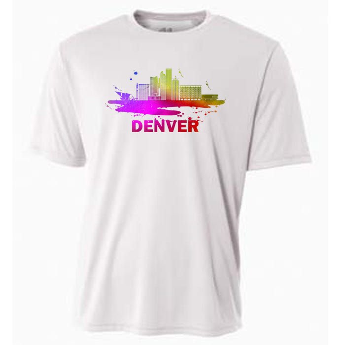 Colorful Denver Cityscape Denver Colorado Skyline Cooling Performance Crew T-Shirt