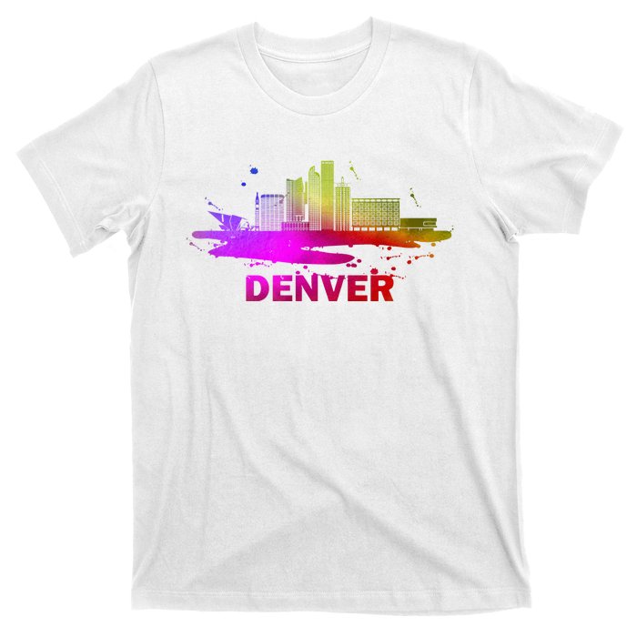 Colorful Denver Cityscape Denver Colorado Skyline T-Shirt