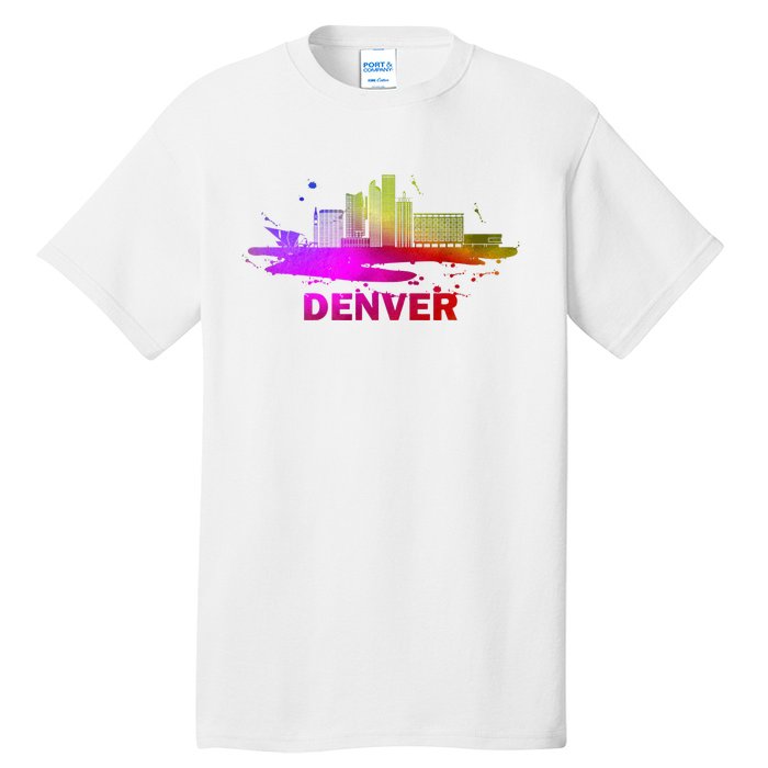 Colorful Denver Cityscape Denver Colorado Skyline Tall T-Shirt