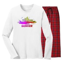 Colorful Denver Cityscape Denver Colorado Skyline Women's Long Sleeve Flannel Pajama Set 