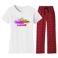 Colorful Denver Cityscape Denver Colorado Skyline Women's Flannel Pajama Set