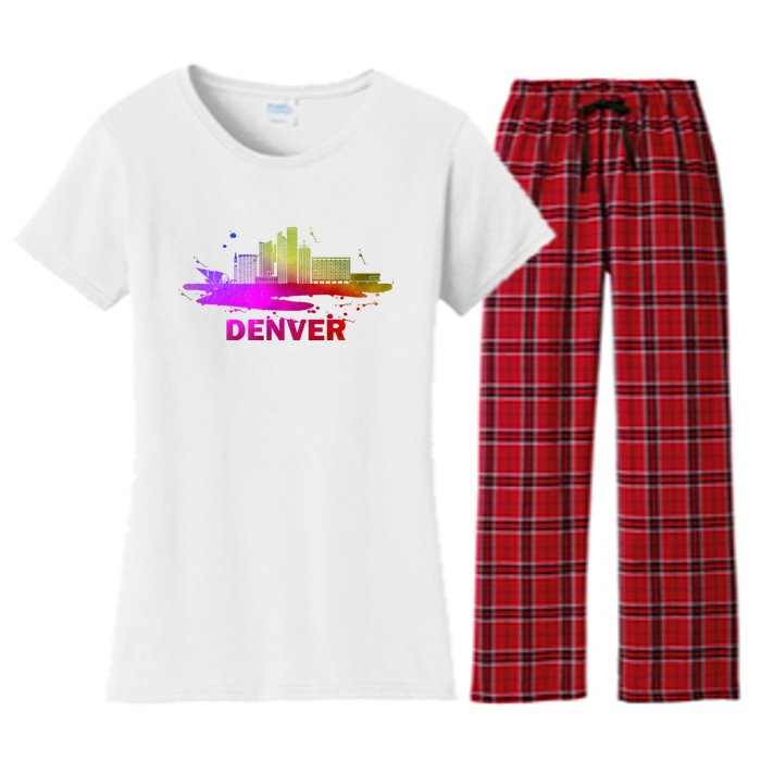 Colorful Denver Cityscape Denver Colorado Skyline Women's Flannel Pajama Set