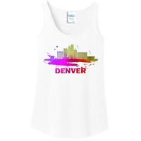 Colorful Denver Cityscape Denver Colorado Skyline Ladies Essential Tank