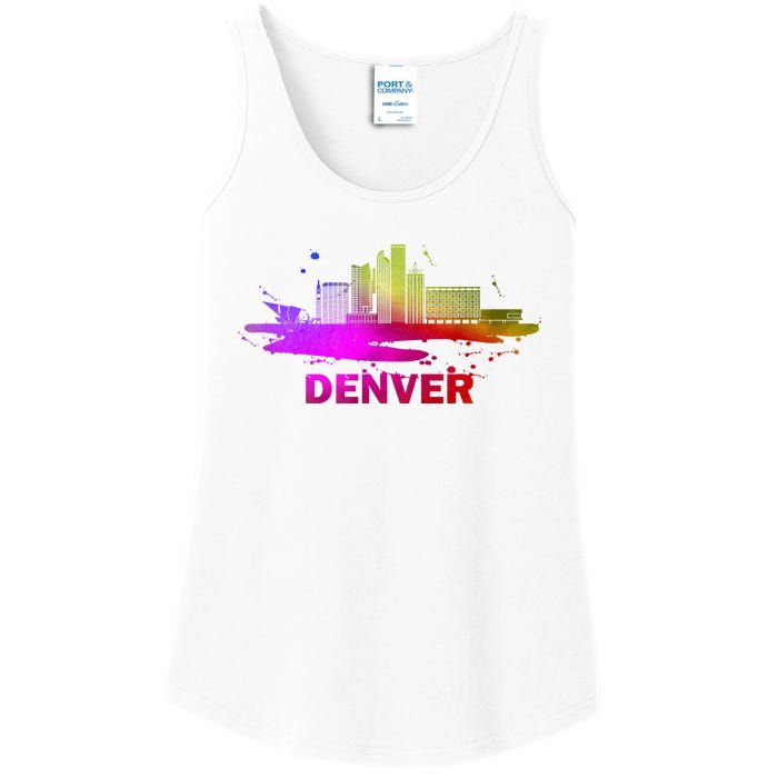 Colorful Denver Cityscape Denver Colorado Skyline Ladies Essential Tank