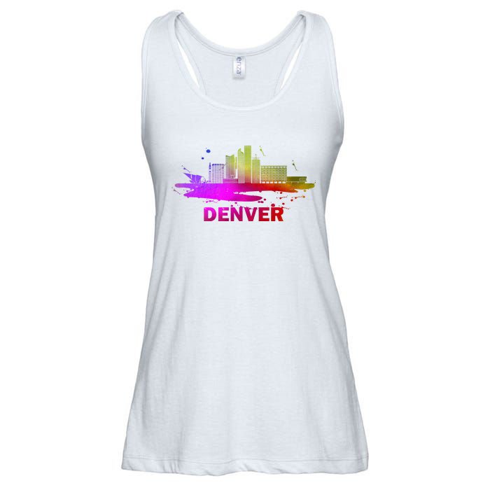 Colorful Denver Cityscape Denver Colorado Skyline Ladies Essential Flowy Tank