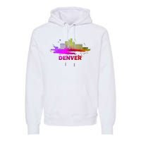 Colorful Denver Cityscape Denver Colorado Skyline Premium Hoodie