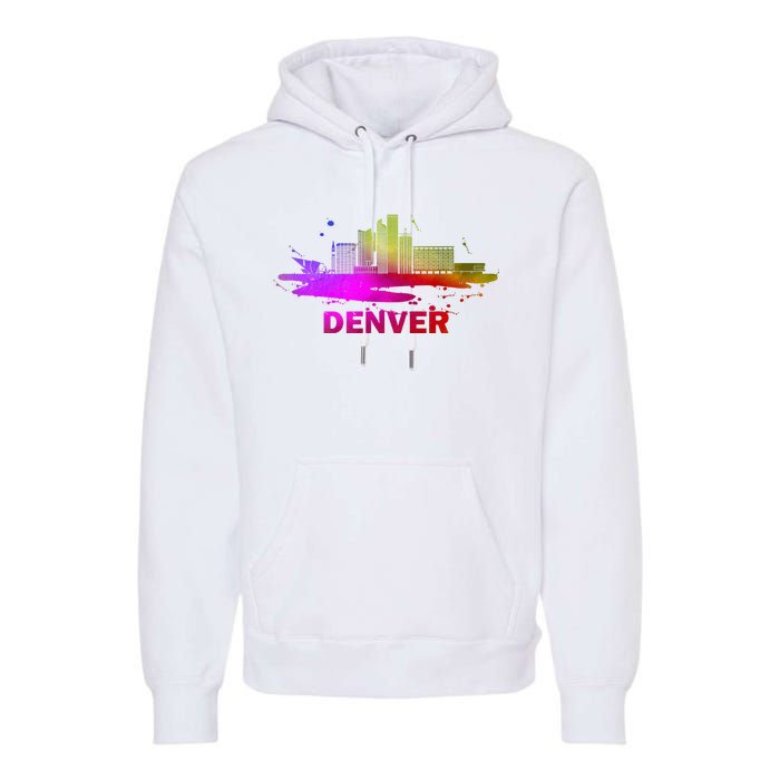 Colorful Denver Cityscape Denver Colorado Skyline Premium Hoodie