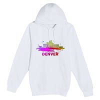 Colorful Denver Cityscape Denver Colorado Skyline Premium Pullover Hoodie