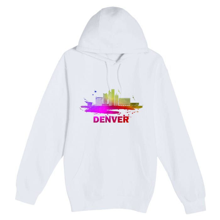 Colorful Denver Cityscape Denver Colorado Skyline Premium Pullover Hoodie