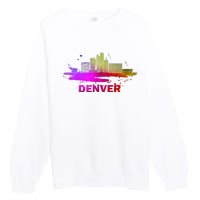 Colorful Denver Cityscape Denver Colorado Skyline Premium Crewneck Sweatshirt