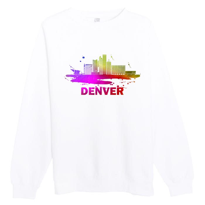 Colorful Denver Cityscape Denver Colorado Skyline Premium Crewneck Sweatshirt