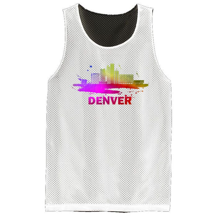 Colorful Denver Cityscape Denver Colorado Skyline Mesh Reversible Basketball Jersey Tank