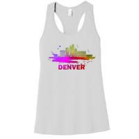 Colorful Denver Cityscape Denver Colorado Skyline Women's Racerback Tank