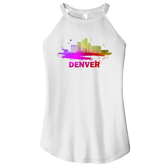 Colorful Denver Cityscape Denver Colorado Skyline Women's Perfect Tri Rocker Tank