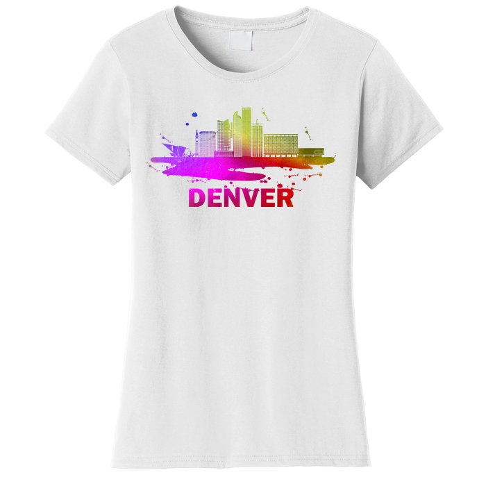 Colorful Denver Cityscape Denver Colorado Skyline Women's T-Shirt