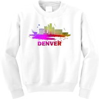 Colorful Denver Cityscape Denver Colorado Skyline Kids Sweatshirt