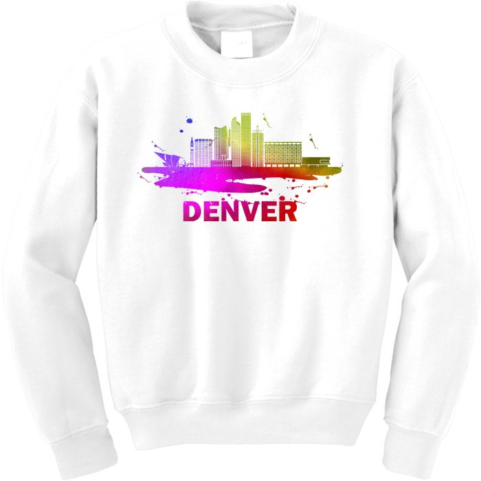 Colorful Denver Cityscape Denver Colorado Skyline Kids Sweatshirt