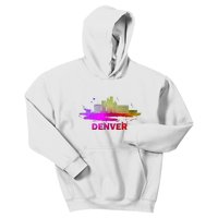 Colorful Denver Cityscape Denver Colorado Skyline Kids Hoodie