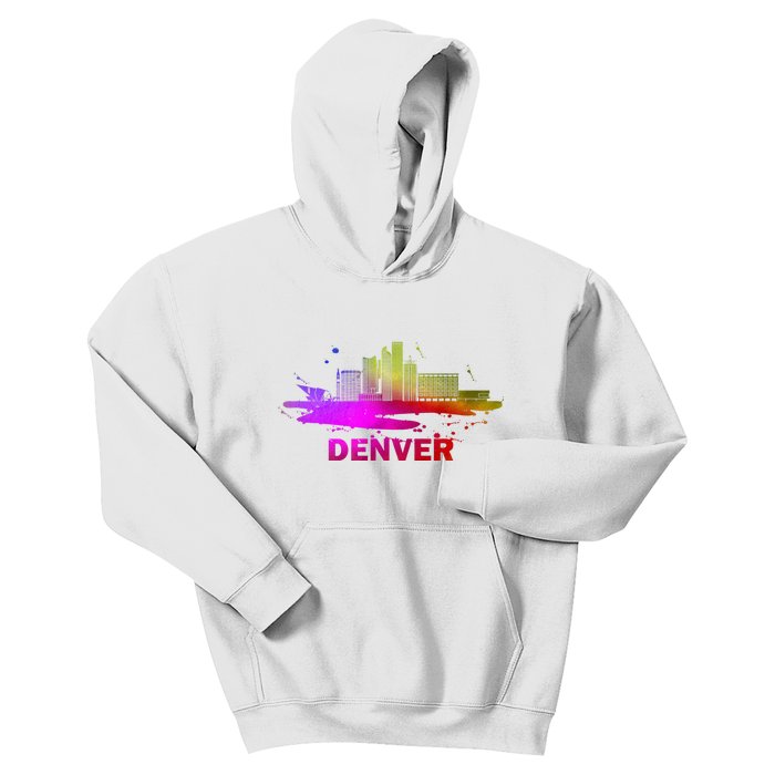 Colorful Denver Cityscape Denver Colorado Skyline Kids Hoodie