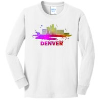 Colorful Denver Cityscape Denver Colorado Skyline Kids Long Sleeve Shirt