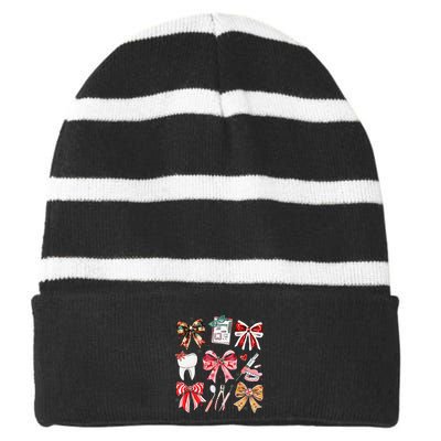 Coquette Dental Christmas Dental Hygienist Stay Merry Bright Striped Beanie with Solid Band