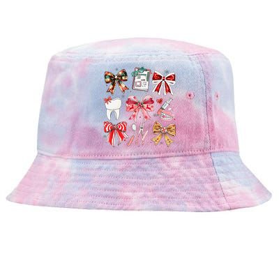 Coquette Dental Christmas Dental Hygienist Stay Merry Bright Tie-Dyed Bucket Hat