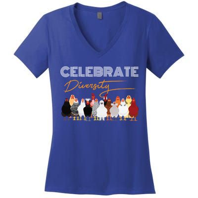 Celebrate Diversity Chickens Funny Graphic Tee Chicken Cute Gift Women's V-Neck T-Shirt