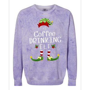 Coffee Drinking Christmas Elf Matching Pajama XMas Party Colorblast Crewneck Sweatshirt