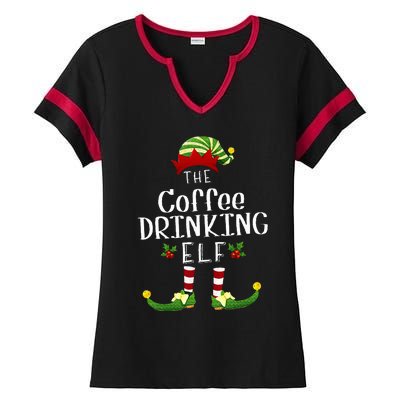 Coffee Drinking Christmas Elf Matching Pajama XMas Party Ladies Halftime Notch Neck Tee