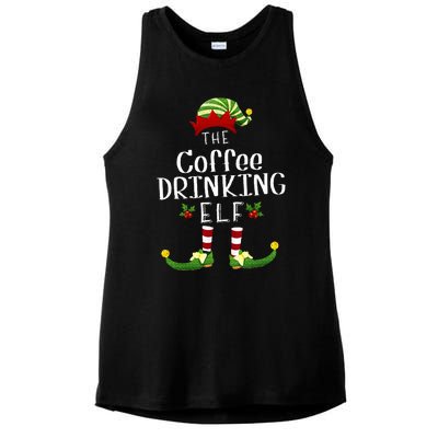 Coffee Drinking Christmas Elf Matching Pajama XMas Party Ladies PosiCharge Tri-Blend Wicking Tank