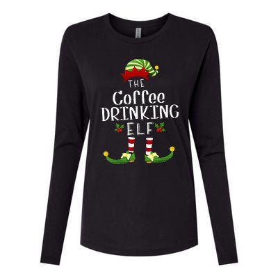 Coffee Drinking Christmas Elf Matching Pajama XMas Party Womens Cotton Relaxed Long Sleeve T-Shirt