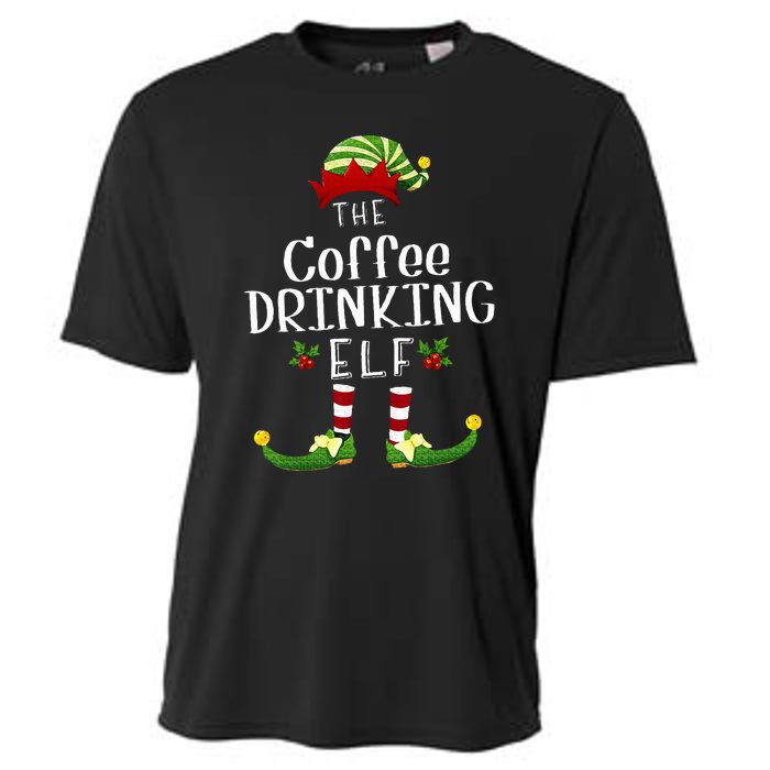 Coffee Drinking Christmas Elf Matching Pajama XMas Party Cooling Performance Crew T-Shirt