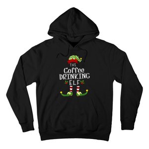 Coffee Drinking Christmas Elf Matching Pajama XMas Party Hoodie