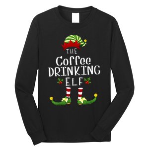 Coffee Drinking Christmas Elf Matching Pajama XMas Party Long Sleeve Shirt